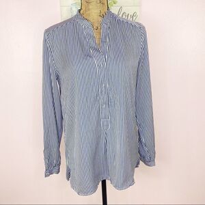 MNG Suit Striped V-neck 3/4 Button Long Sleeve Blouse Blue‎ White Size Medium